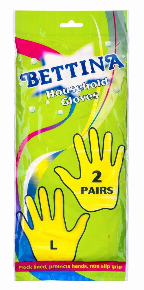 Bettina Household Rubber Gloves - 2 Pairs Size Large